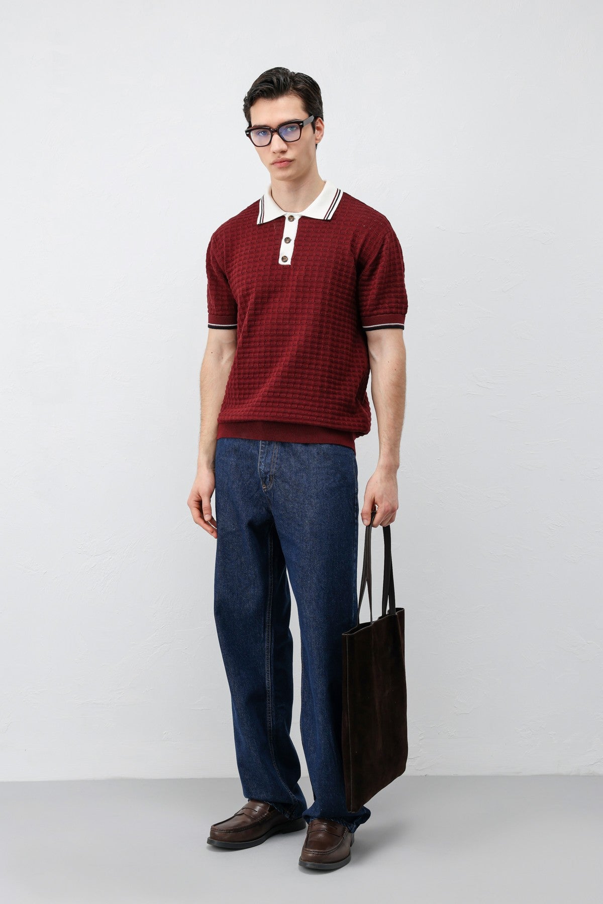 Cotton-Blend Textured Polo Neck Sweater