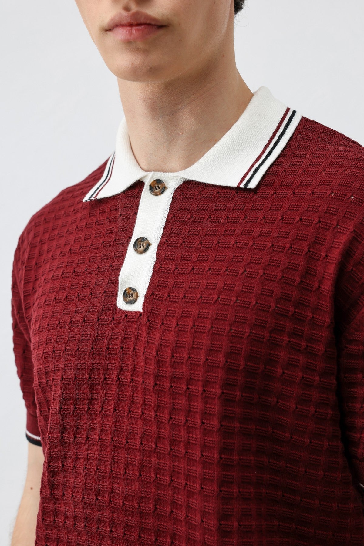 Cotton-Blend Textured Polo Neck Sweater