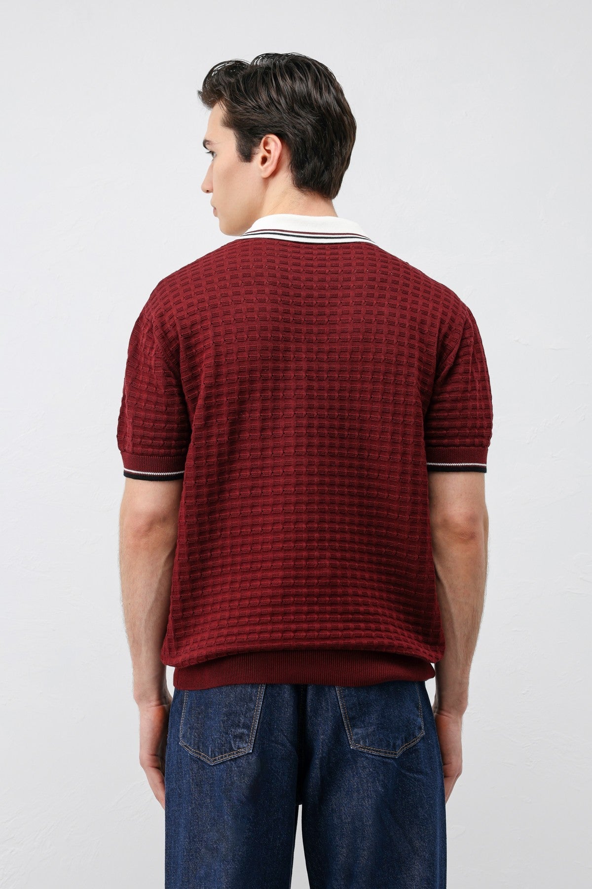 Cotton-Blend Textured Polo Neck Sweater
