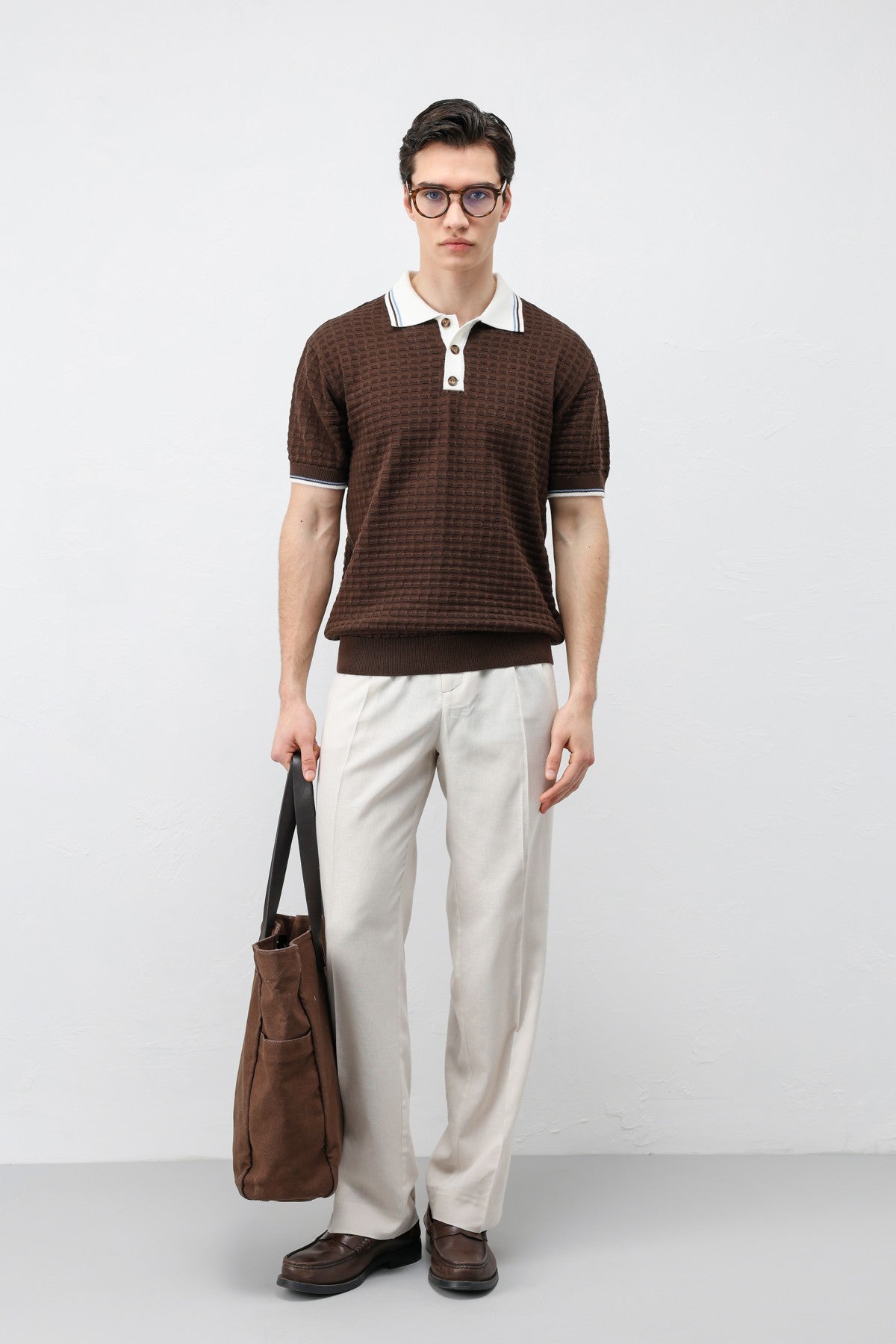 Cotton-Blend Textured Polo Neck Sweater