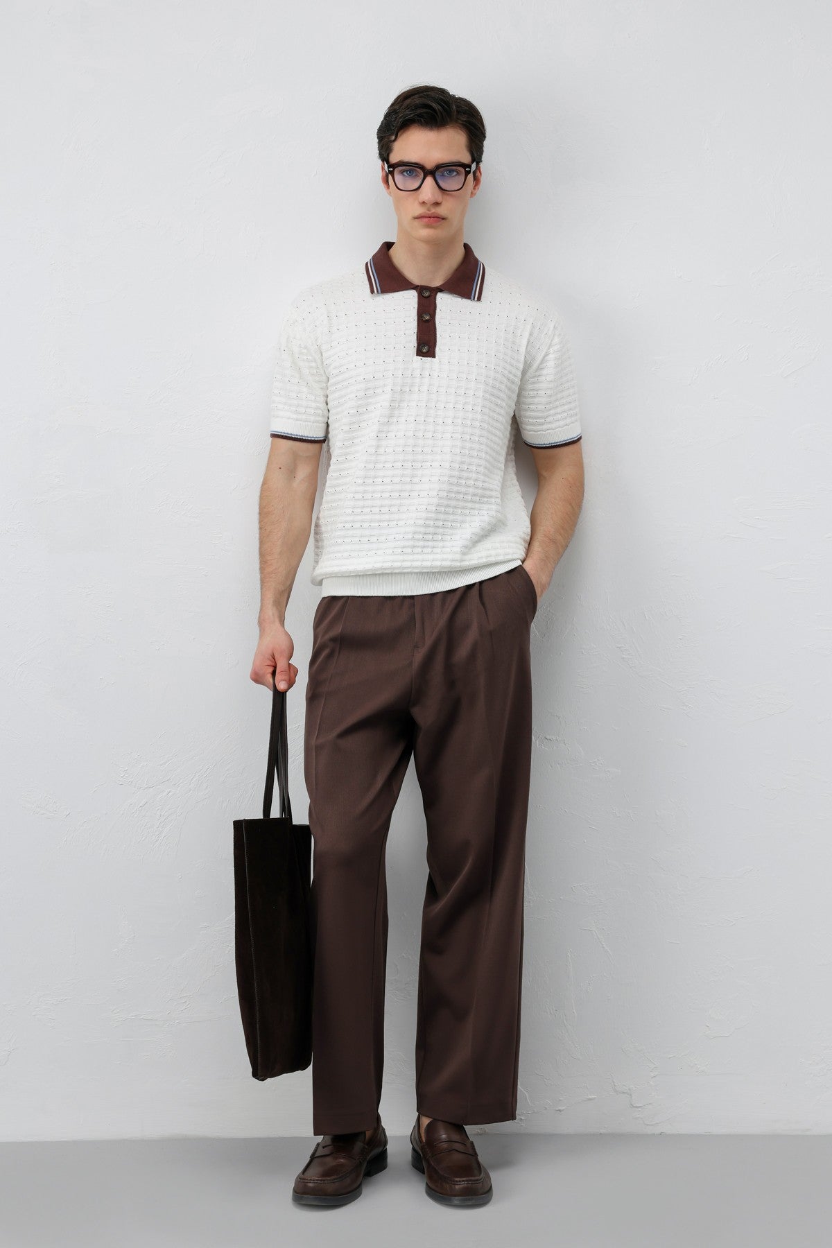 Cotton-Blend Textured Polo Neck Sweater