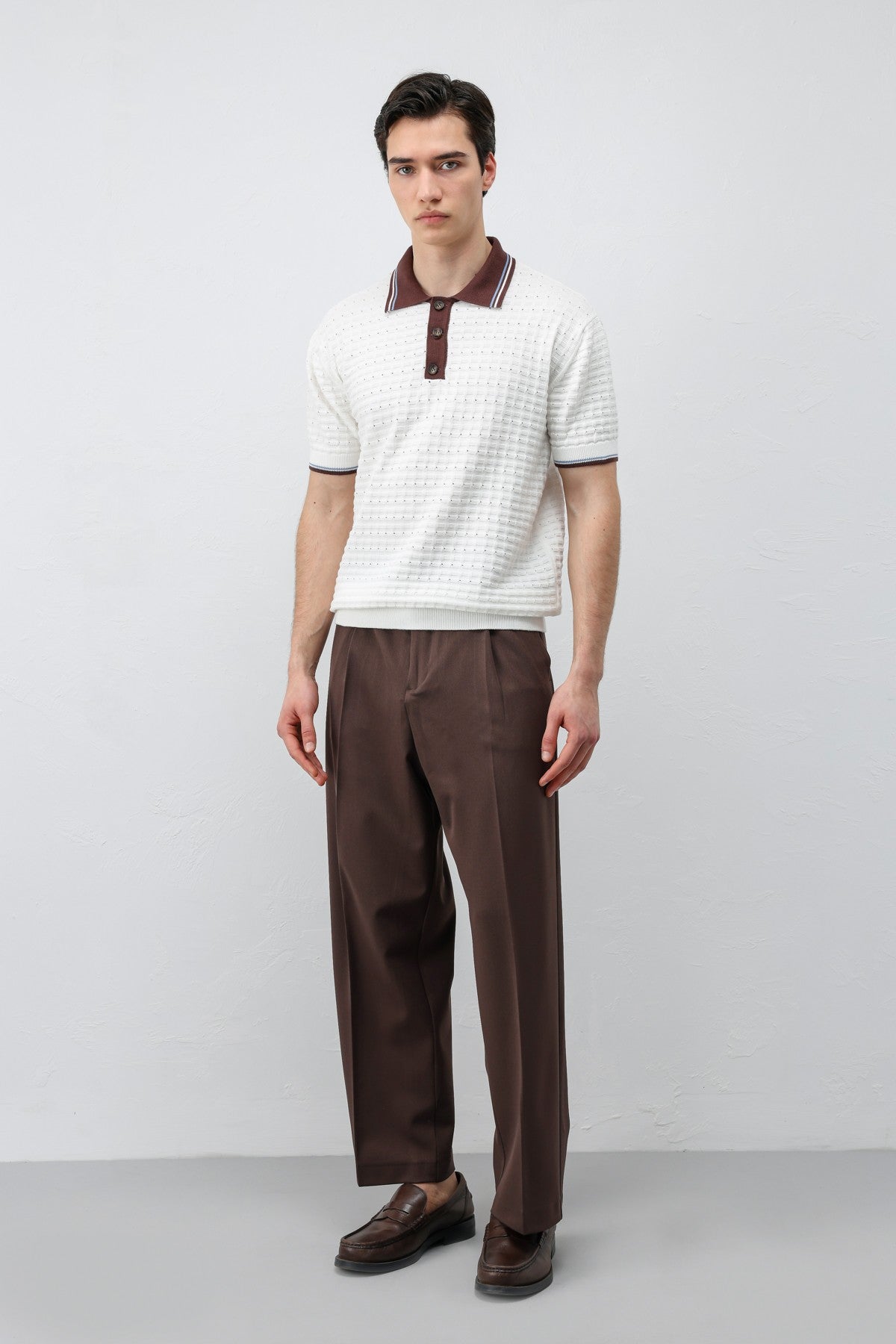Cotton-Blend Textured Polo Neck Sweater