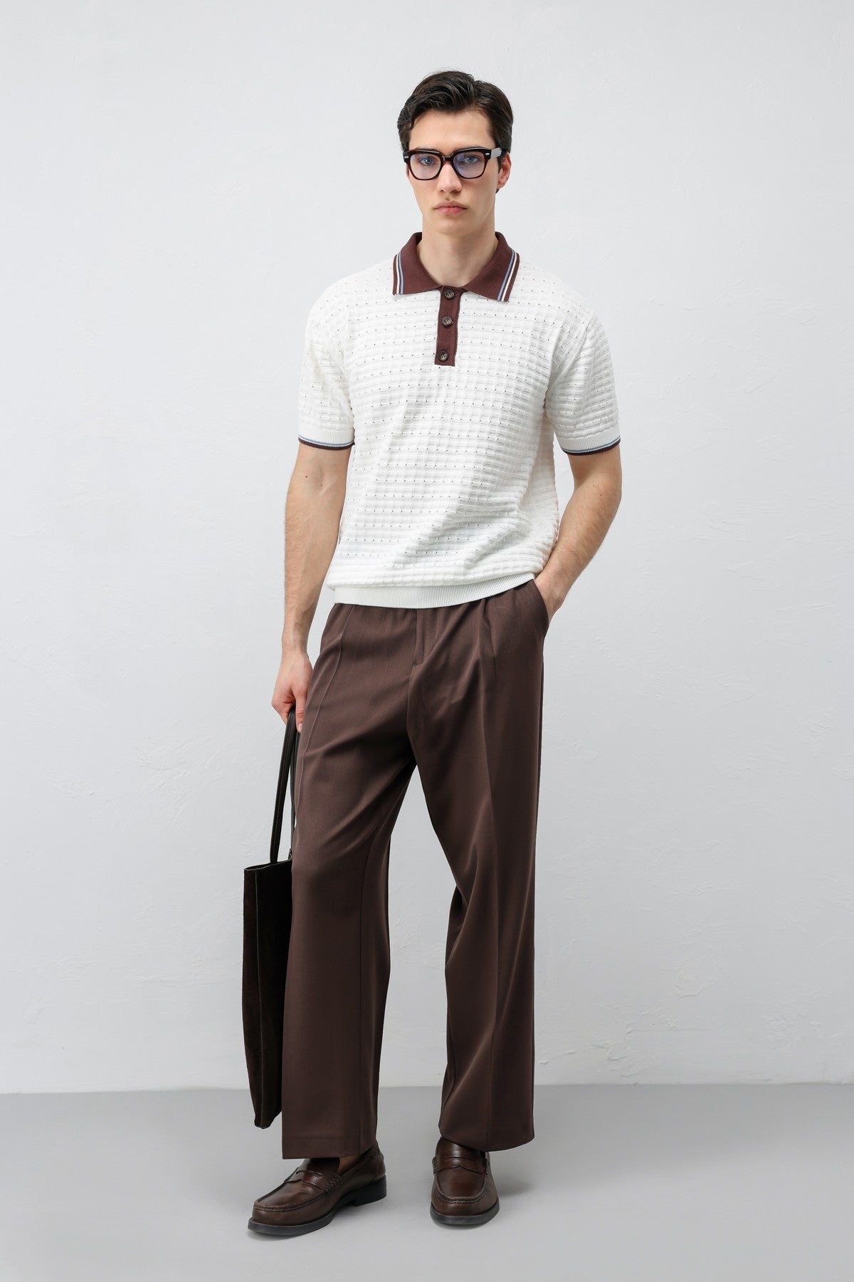 Cotton-Blend Textured Polo Neck Sweater