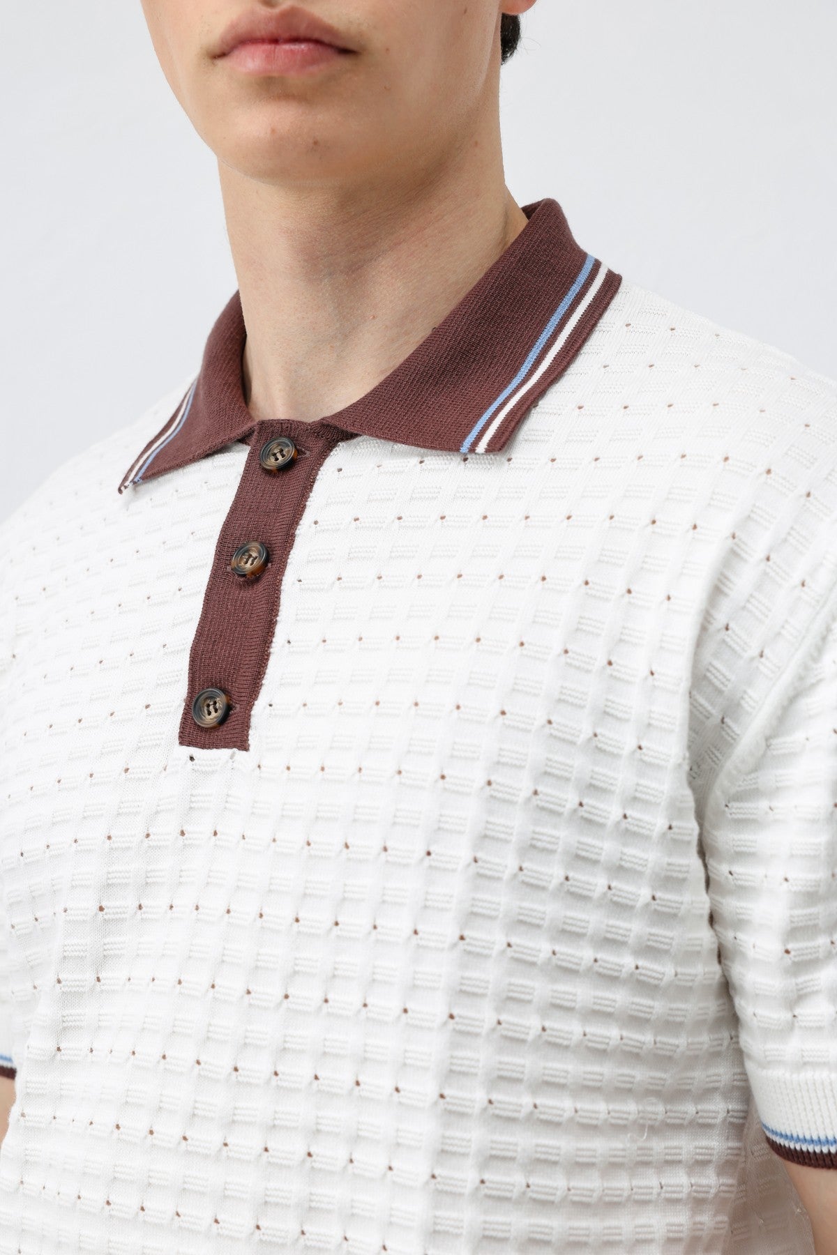 Cotton-Blend Textured Polo Neck Sweater