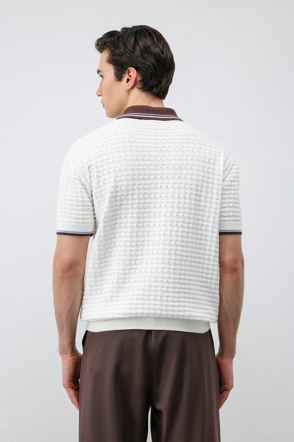 Cotton-Blend Textured Polo Neck Sweater