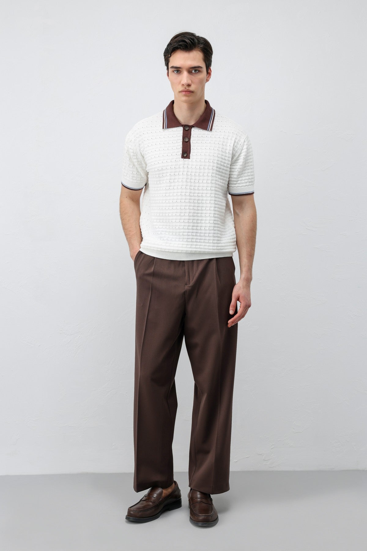 Cotton-Blend Textured Polo Neck Sweater