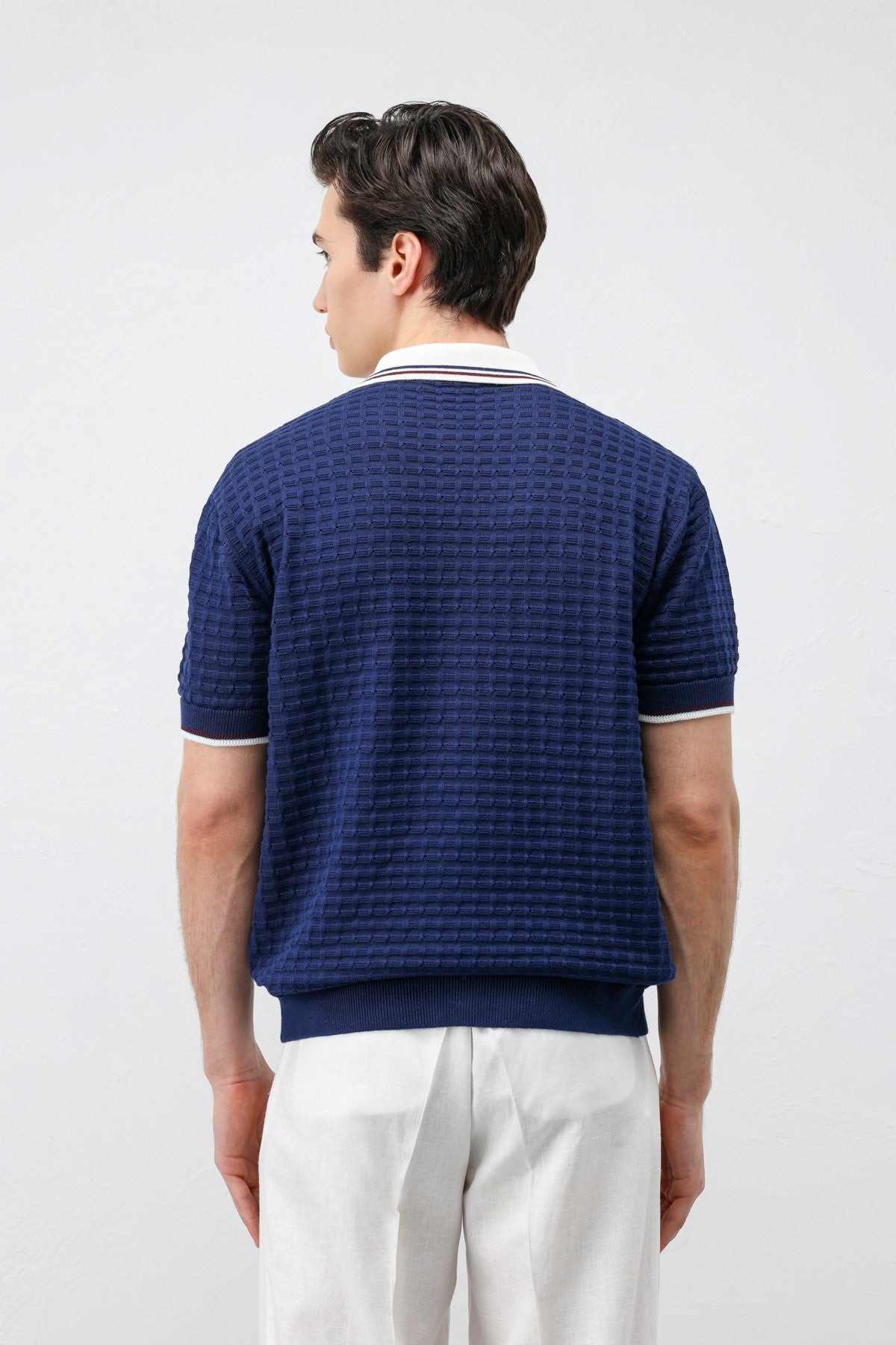 Cotton-Blend Textured Polo Neck Sweater