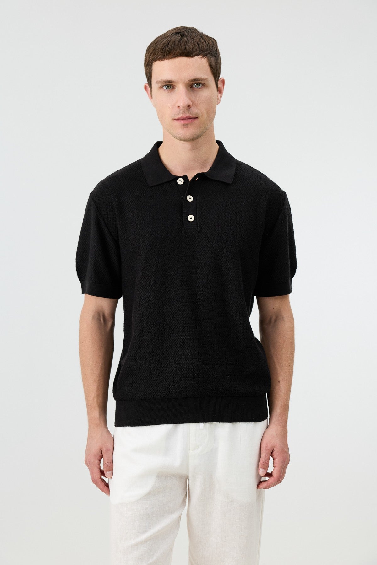 Textured Polo-Neck Knit Men's T-Shirt