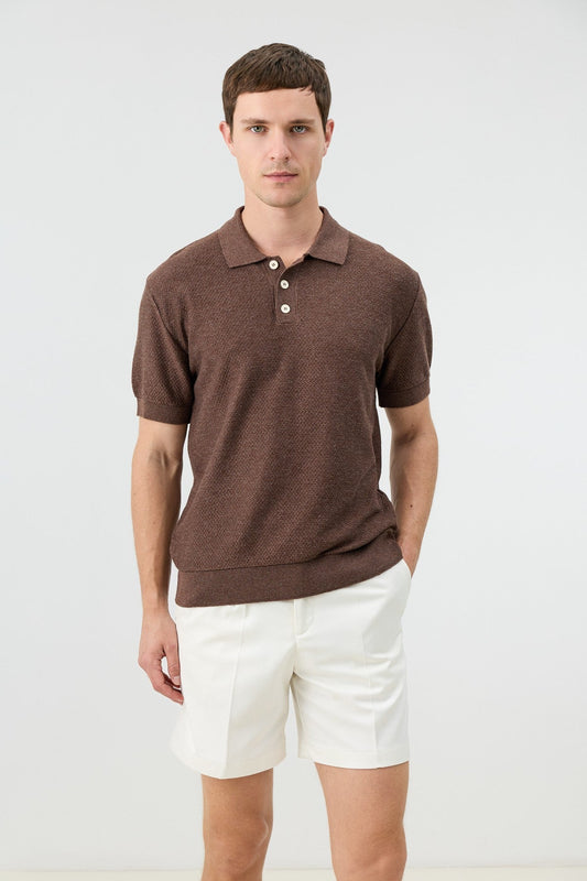 Textured Polo-Neck Knit Men's T-Shirt
