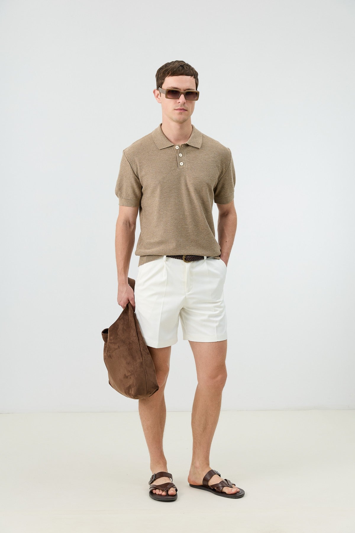 Textured Polo-Neck Knit Men's T-Shirt