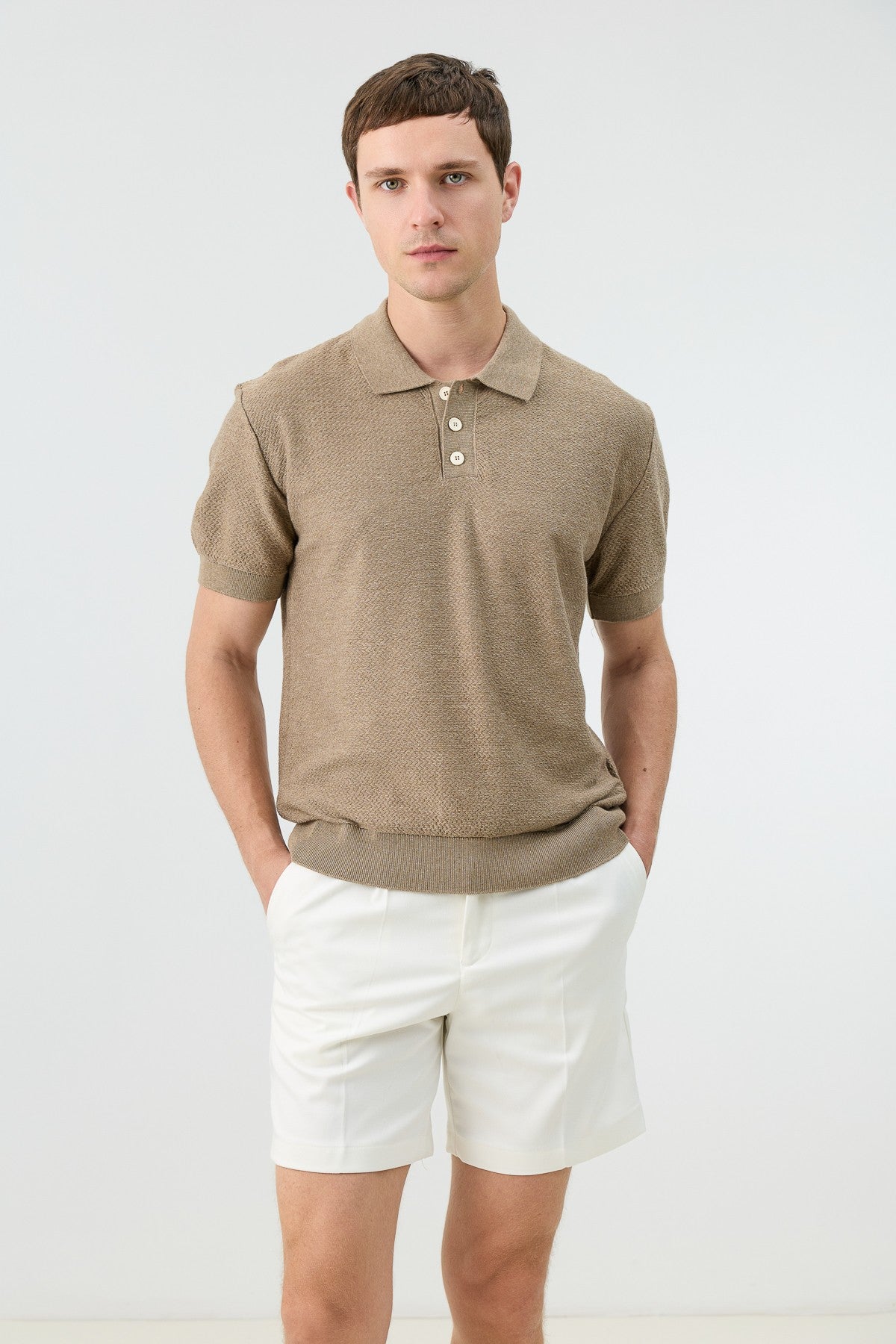 Textured Polo-Neck Knit Men's T-Shirt