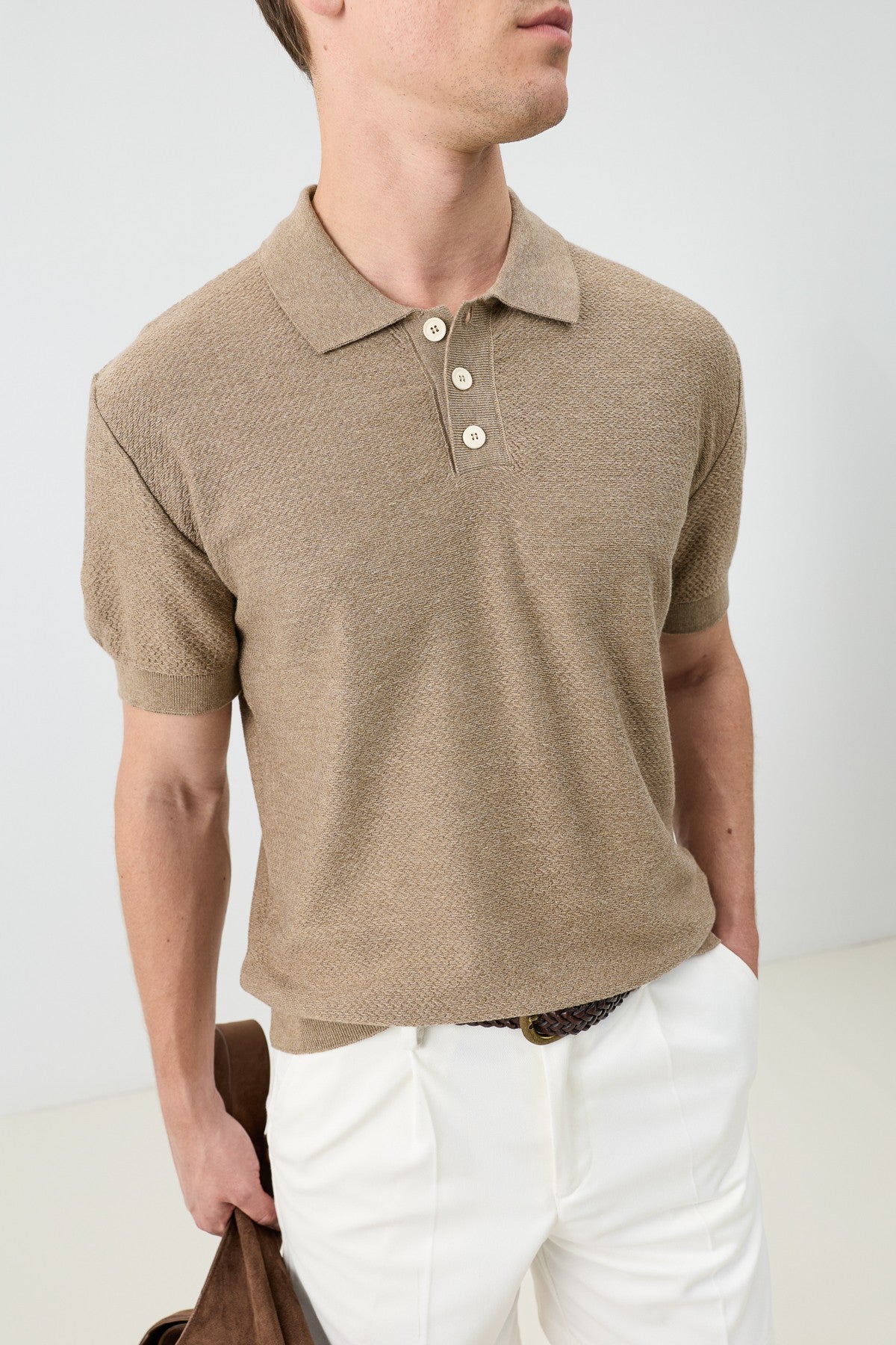 Textured Polo-Neck Knit Men's T-Shirt