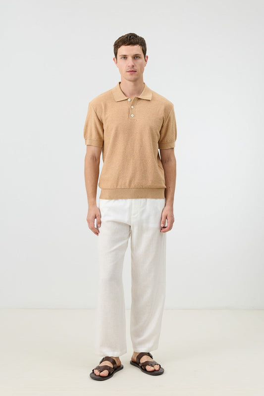 Textured Polo-Neck Knit Men's T-Shirt