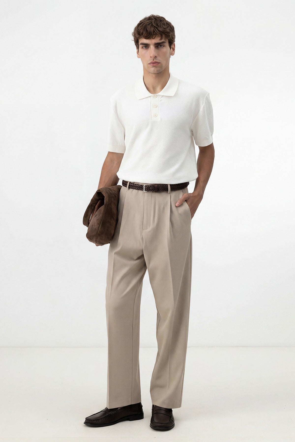 Textured Polo-Neck Knit Men's T-Shirt