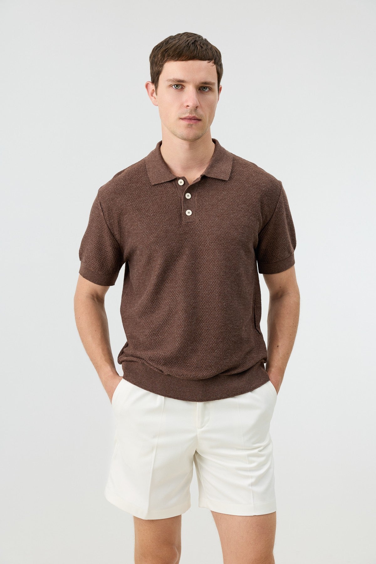 Textured Polo-Neck Knit Men's T-Shirt