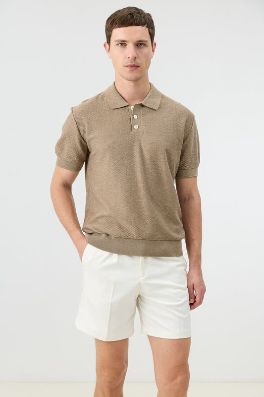 Textured Polo-Neck Knit Men's T-Shirt