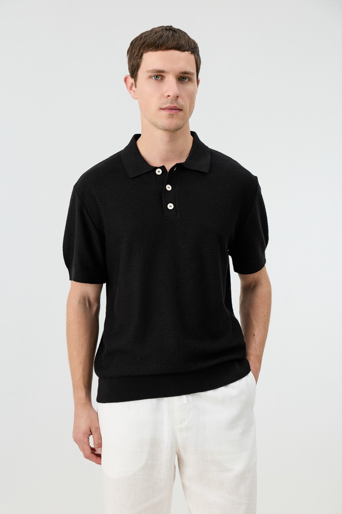 Textured Polo-Neck Knit Men's T-Shirt