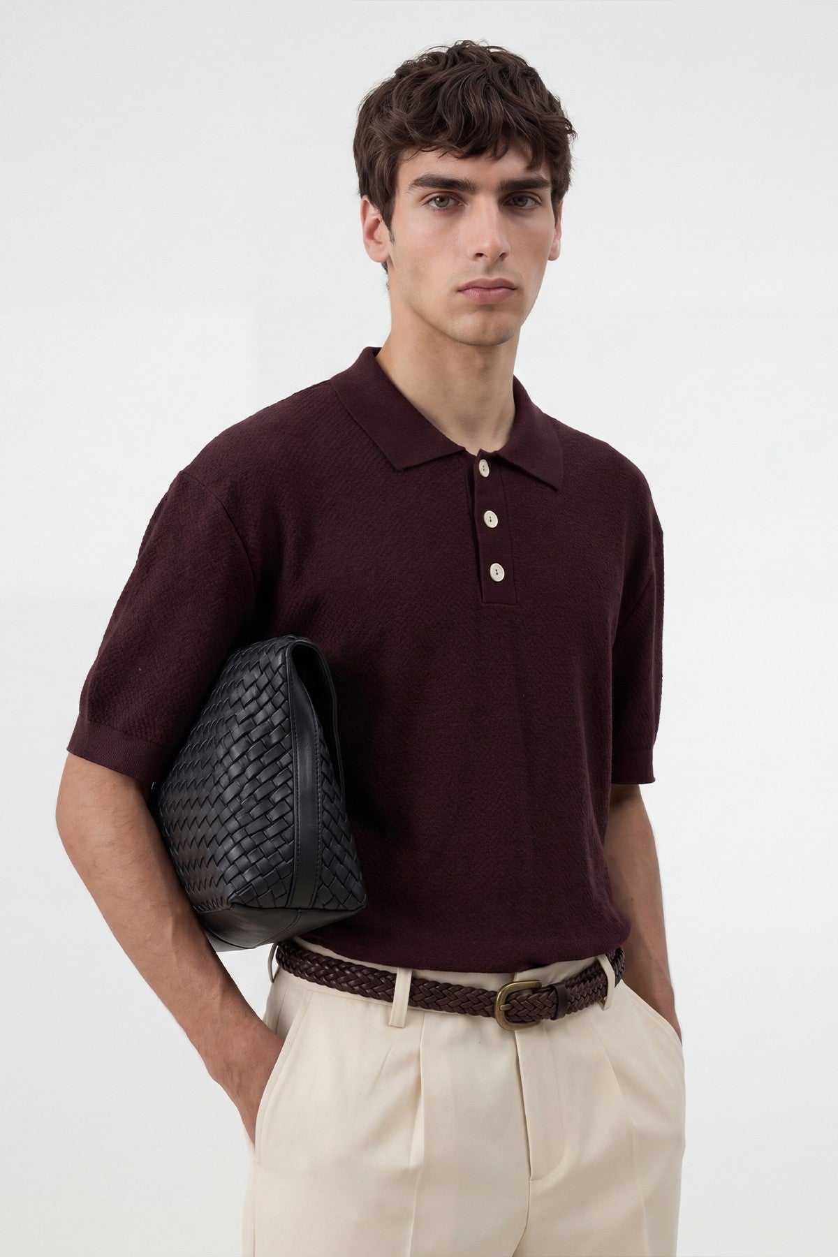 Textured Polo-Neck Knit Men's T-Shirt