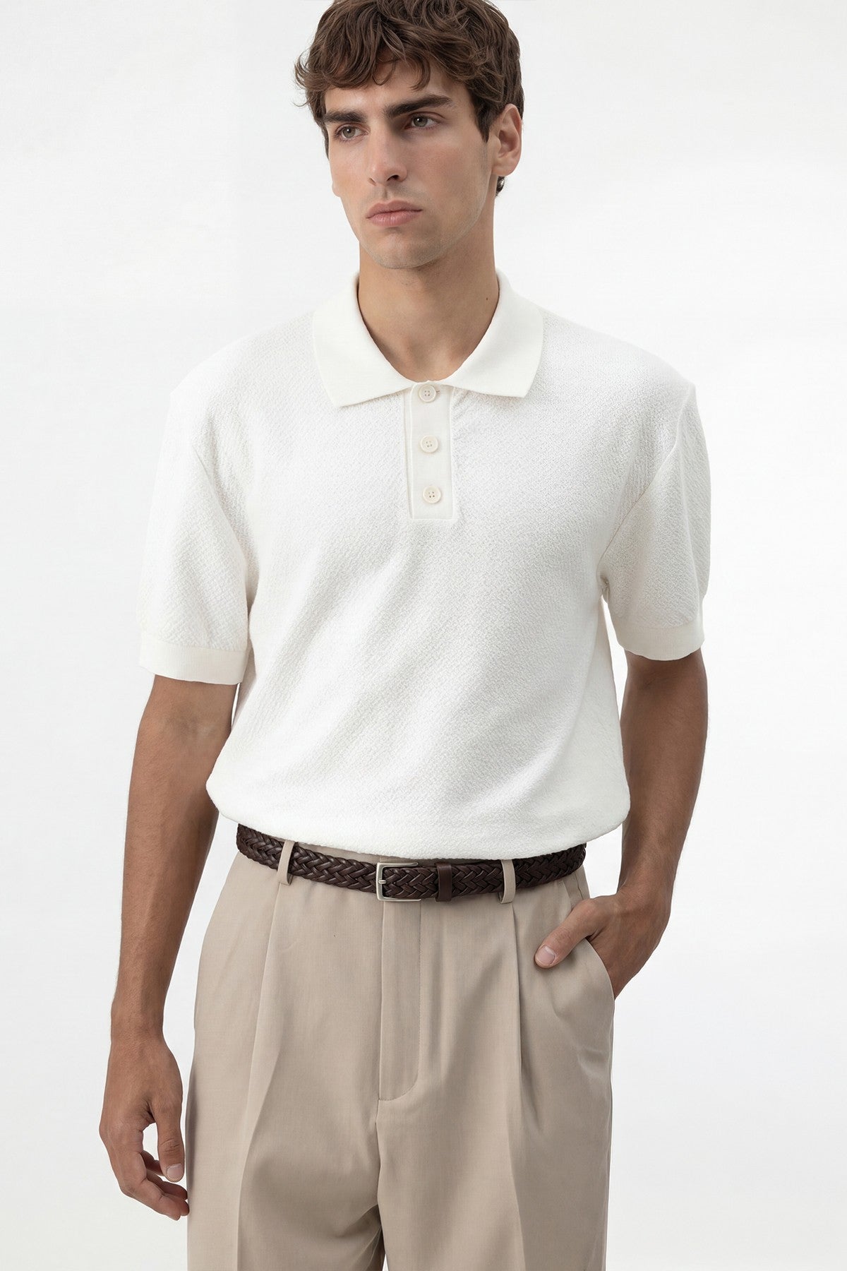 Textured Polo-Neck Knit Men's T-Shirt