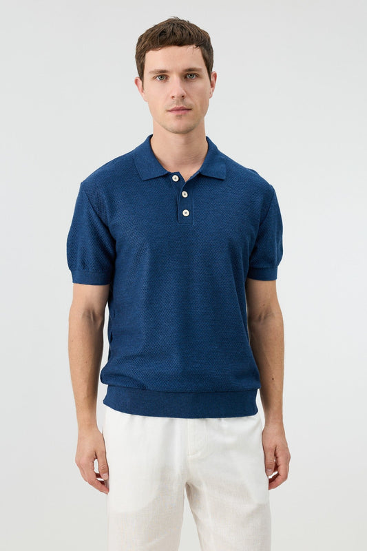 Textured Polo-Neck Knit Men's T-Shirt