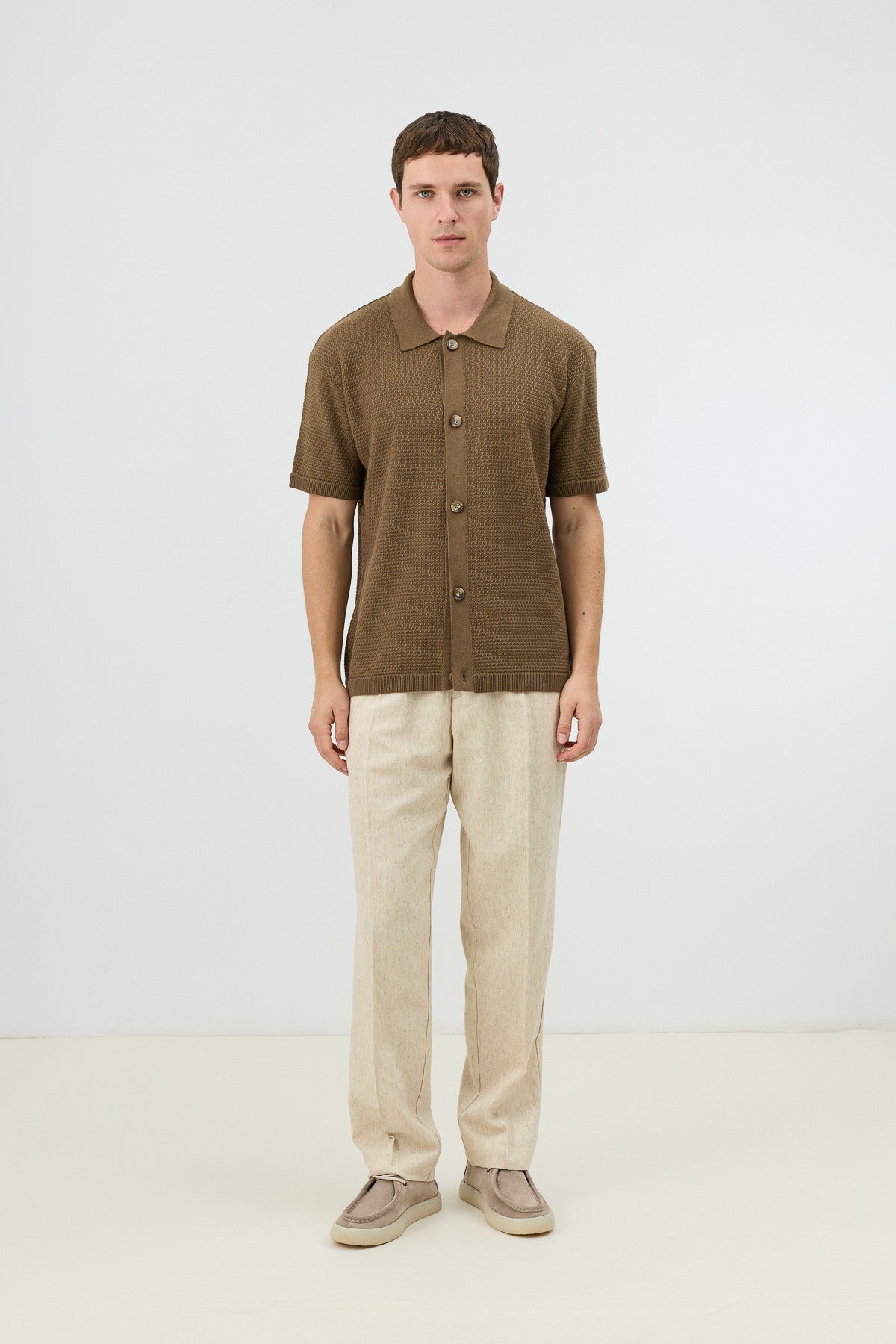 Textured Button-Down Knit Shirt
