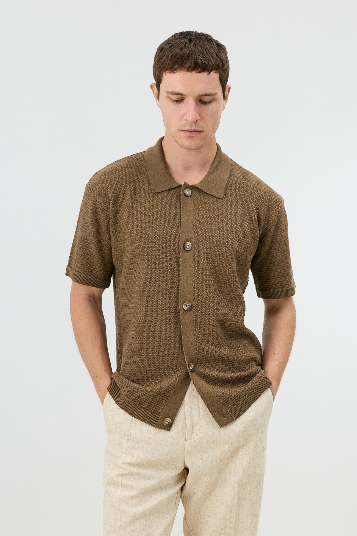 Textured Button-Down Knit Shirt