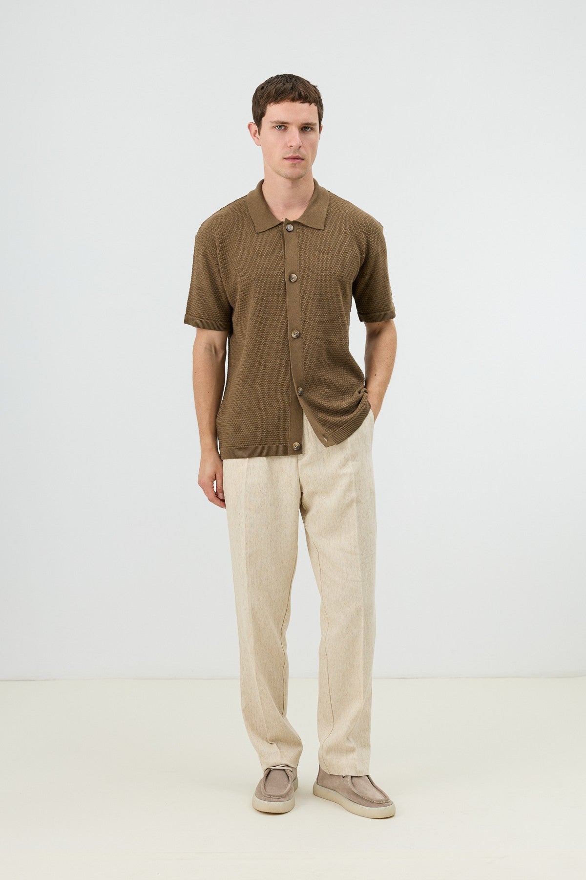Textured Button-Down Knit Shirt