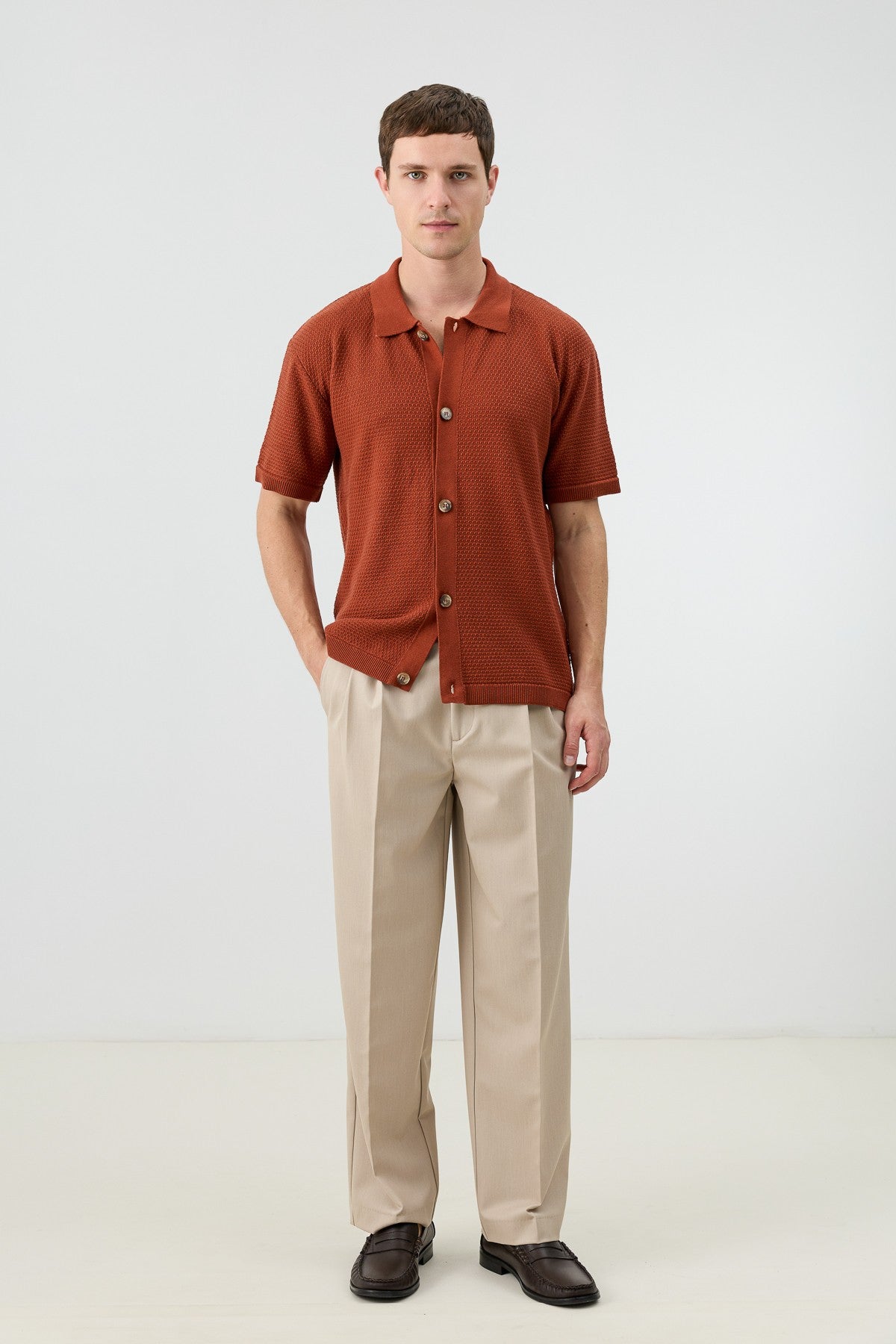 Antioch-Textured Button-Down Knit Shirt