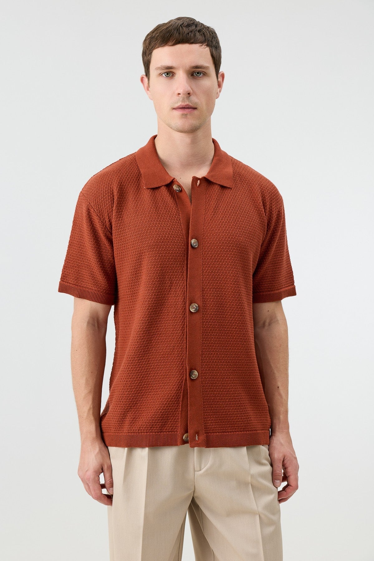 Antioch-Textured Button-Down Knit Shirt