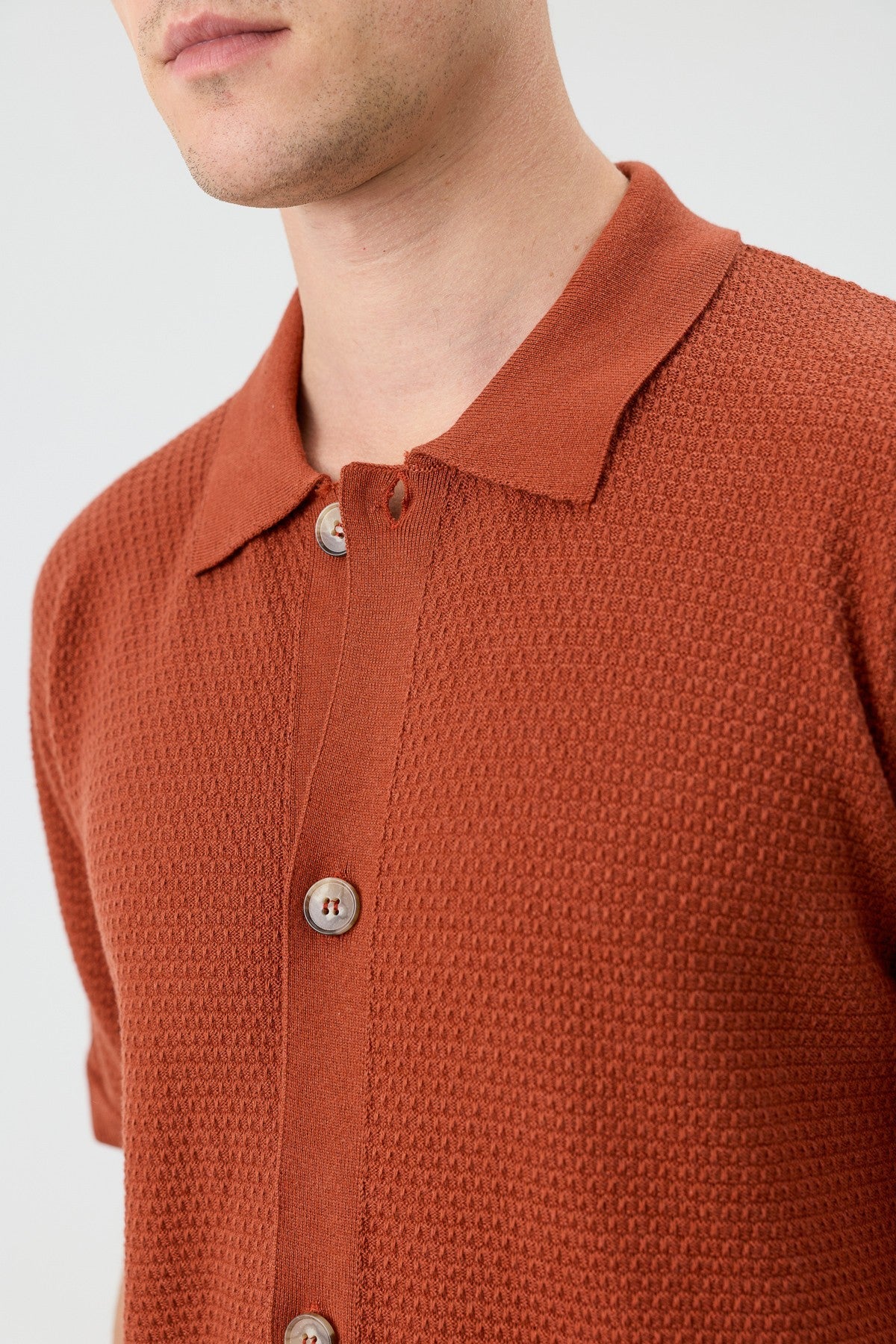 Antioch-Textured Button-Down Knit Shirt