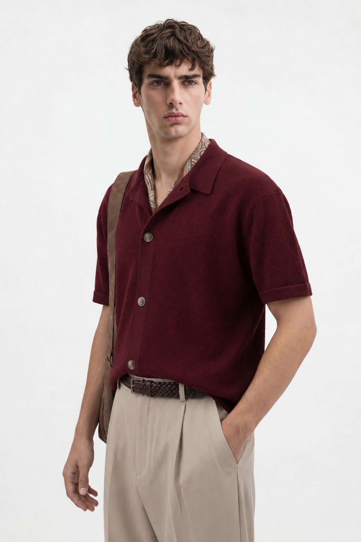 Antioch-Textured Button-Down Knit Shirt