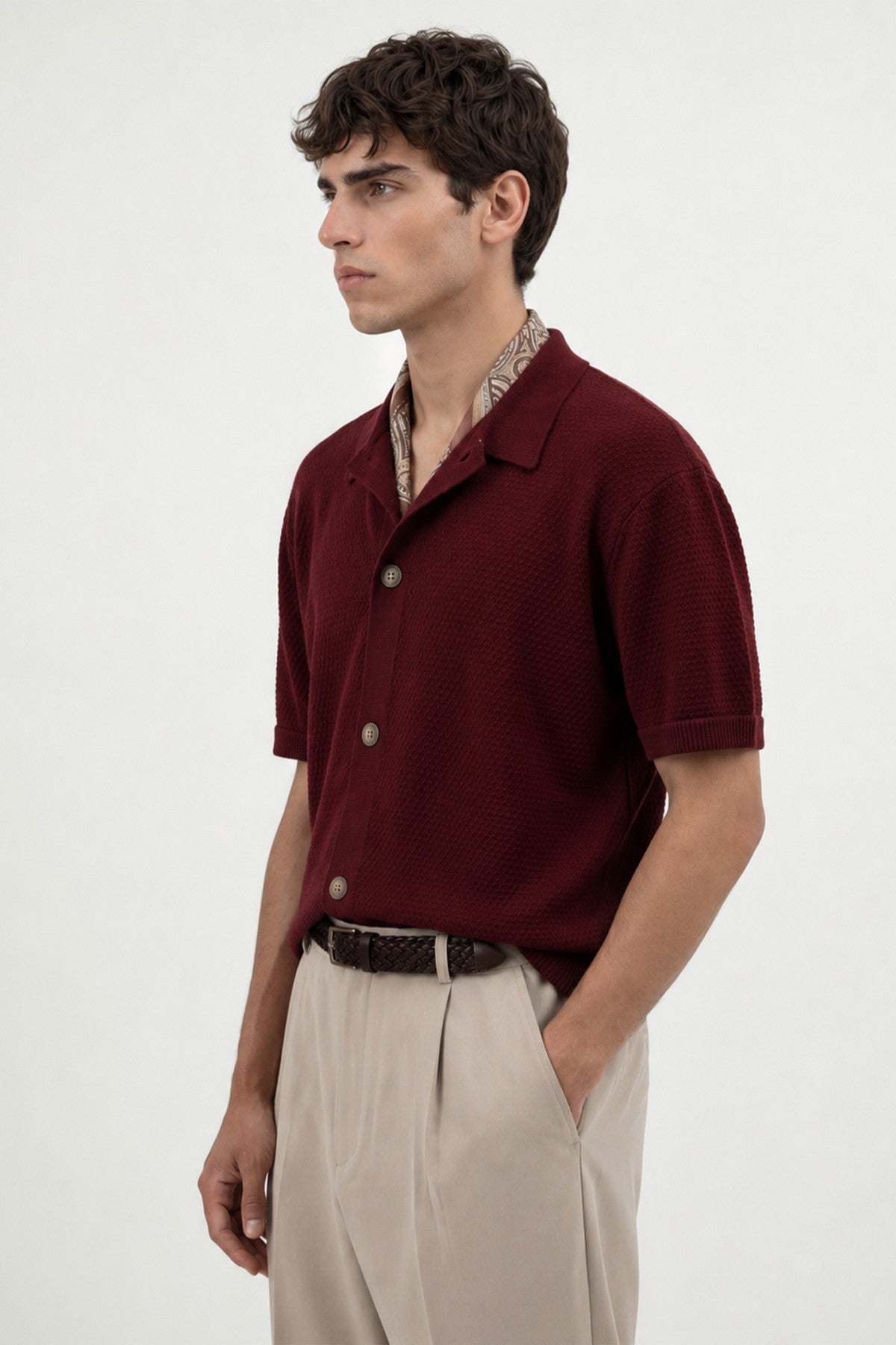 Antioch-Textured Button-Down Knit Shirt