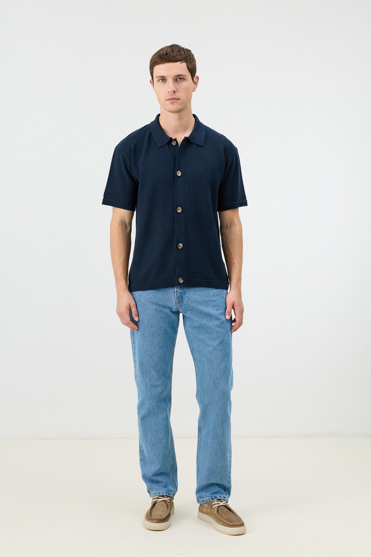 Antioch-Textured Button-Down Knit Shirt
