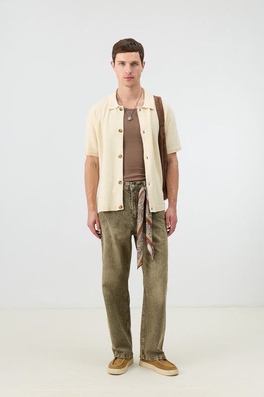 Antioch-Textured Button-Down Knit Shirt
