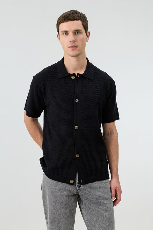 Antioch-Textured Button-Down Knit Shirt