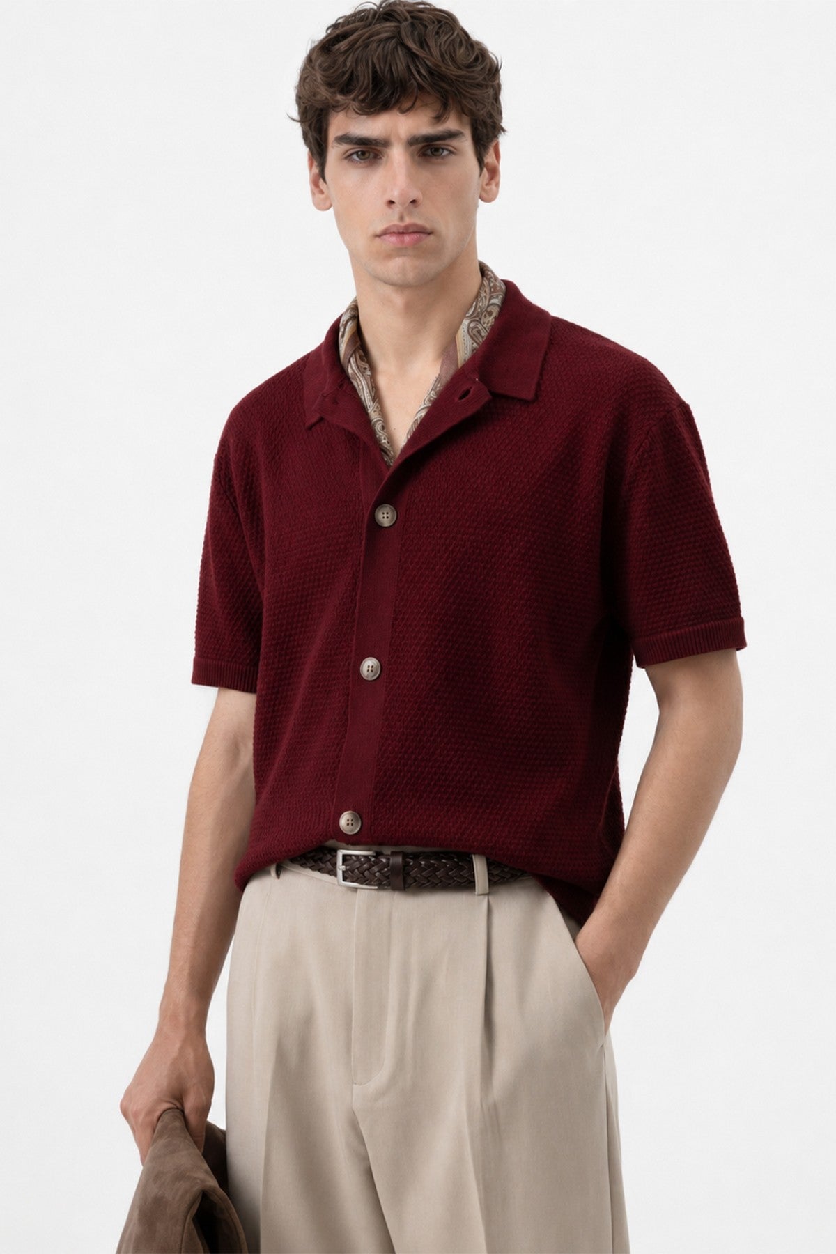 Antioch-Textured Button-Down Knit Shirt