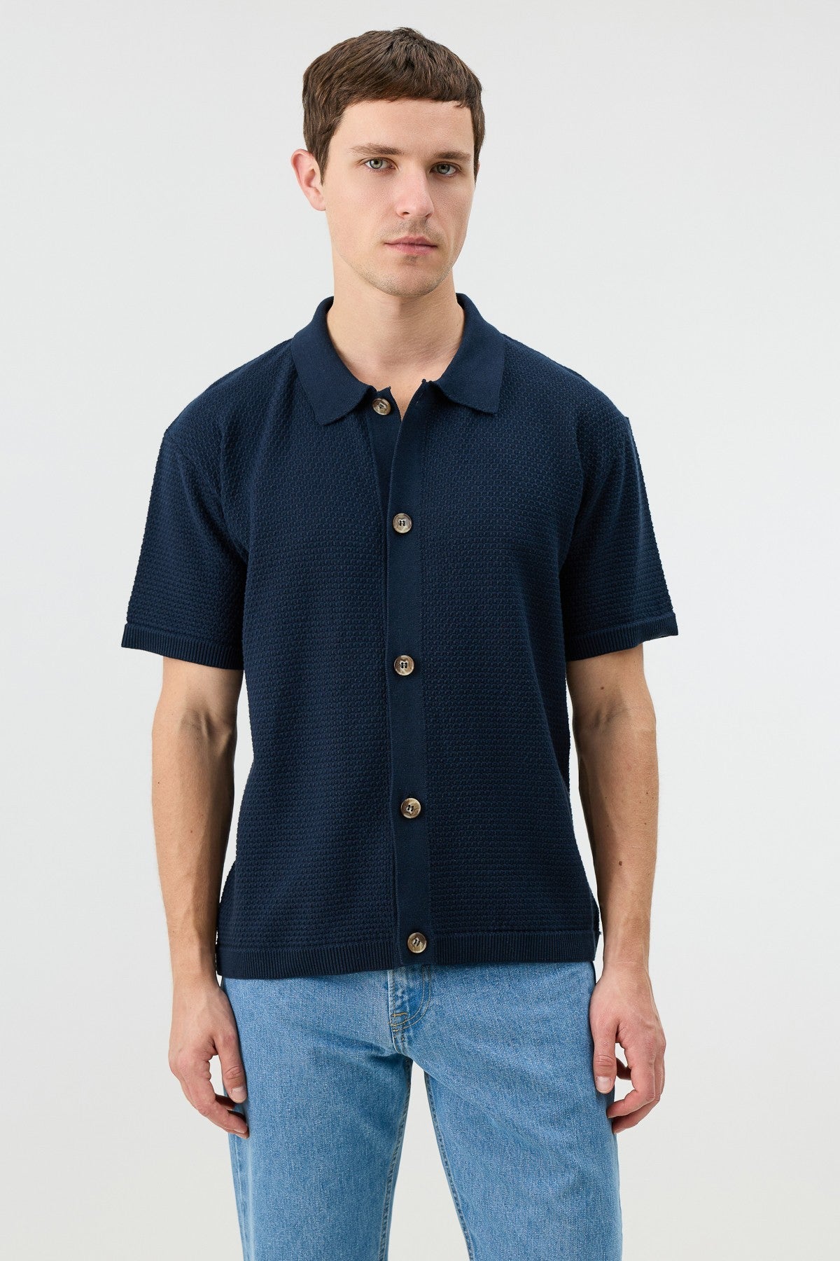 Antioch-Textured Button-Down Knit Shirt