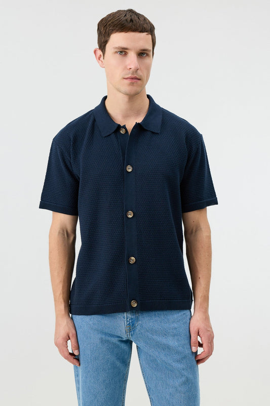 Antioch-Textured Button-Down Knit Shirt
