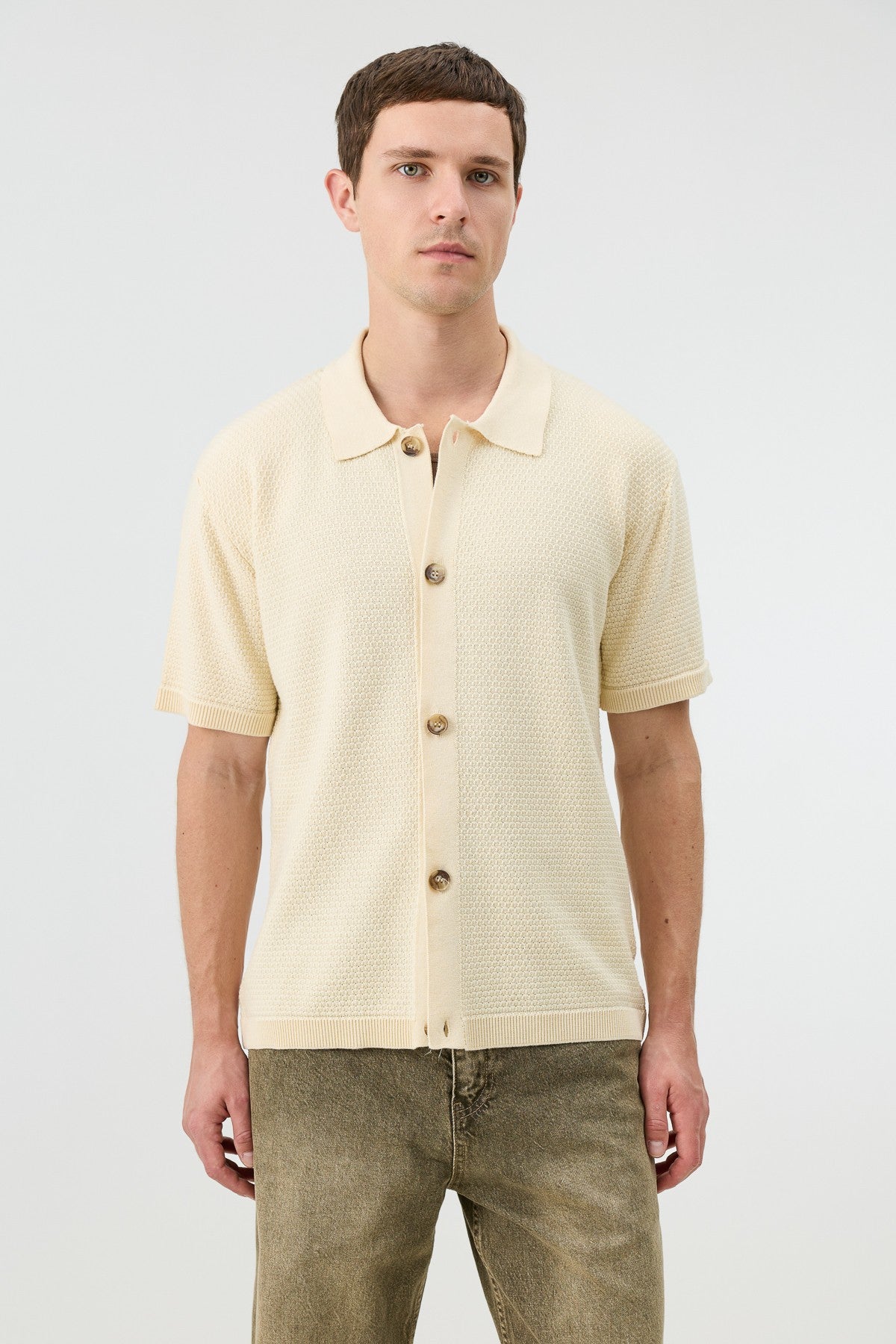 Antioch-Textured Button-Down Knit Shirt
