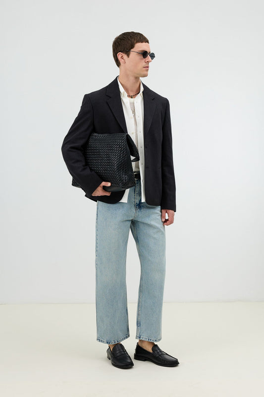 Men's Blazer Jacket with Herringbone Pattern in a Linen-Blend Fabric from Antioch