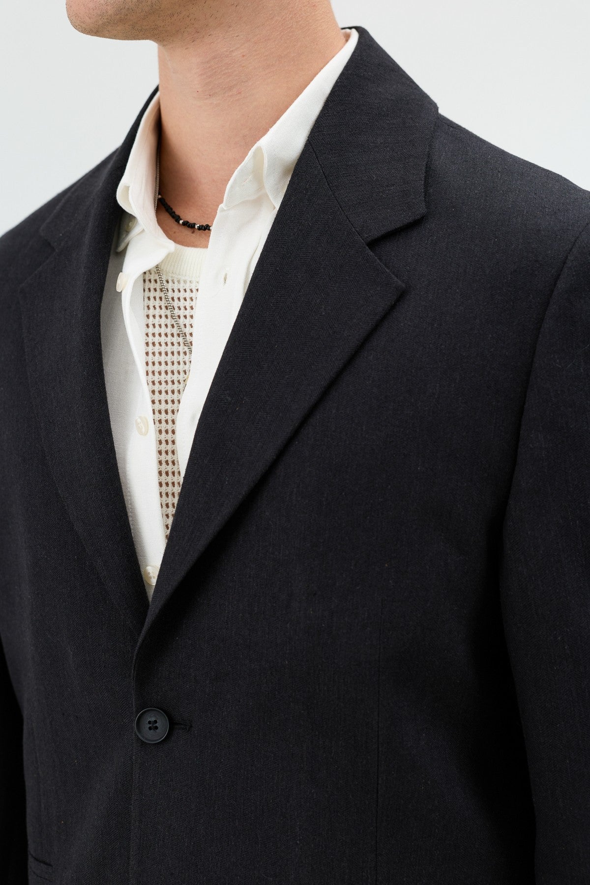 Men's Blazer Jacket with Herringbone Pattern in a Linen-Blend Fabric from Antioch