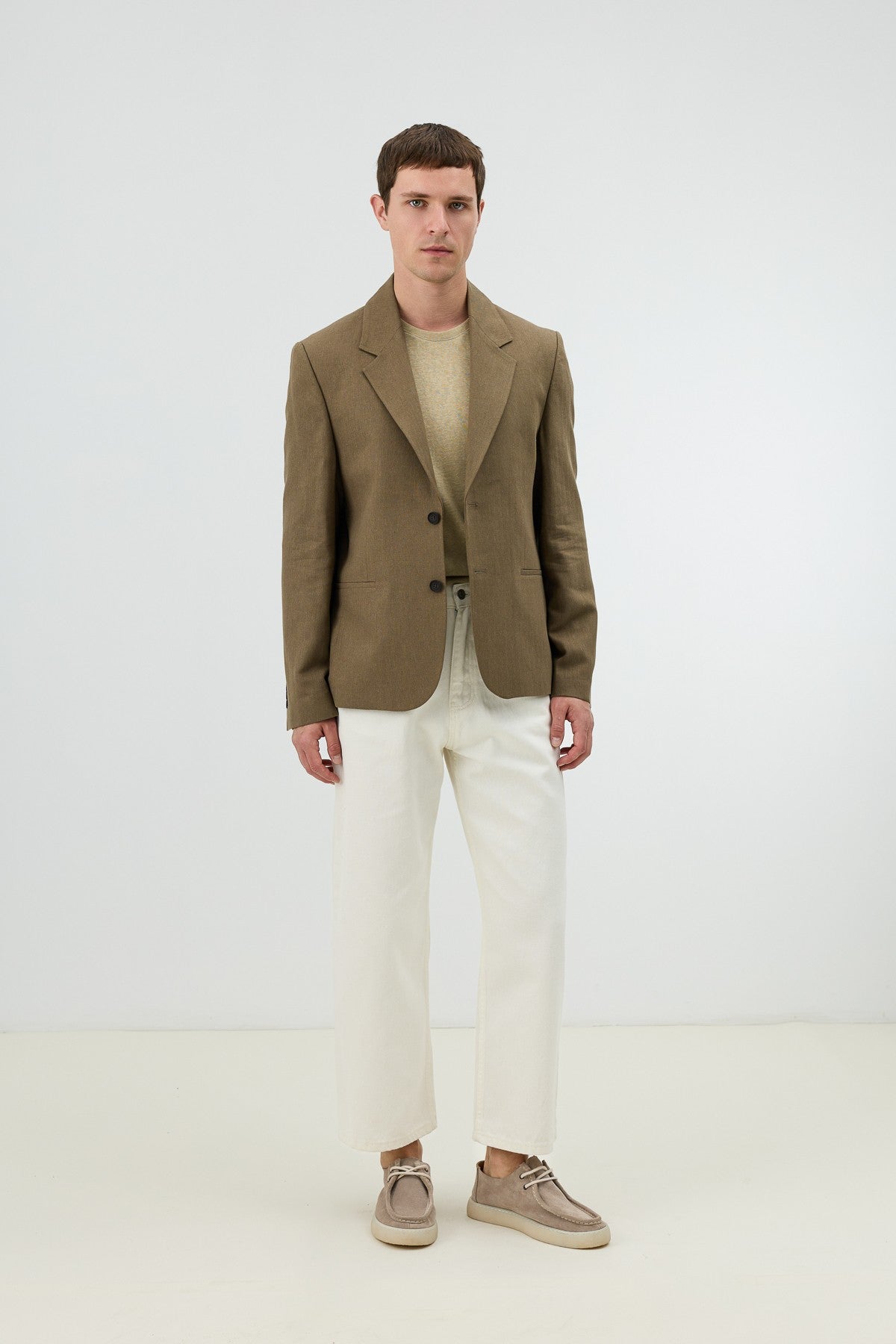 Men's Blazer Jacket with Herringbone Pattern in a Linen-Blend Fabric from Antioch