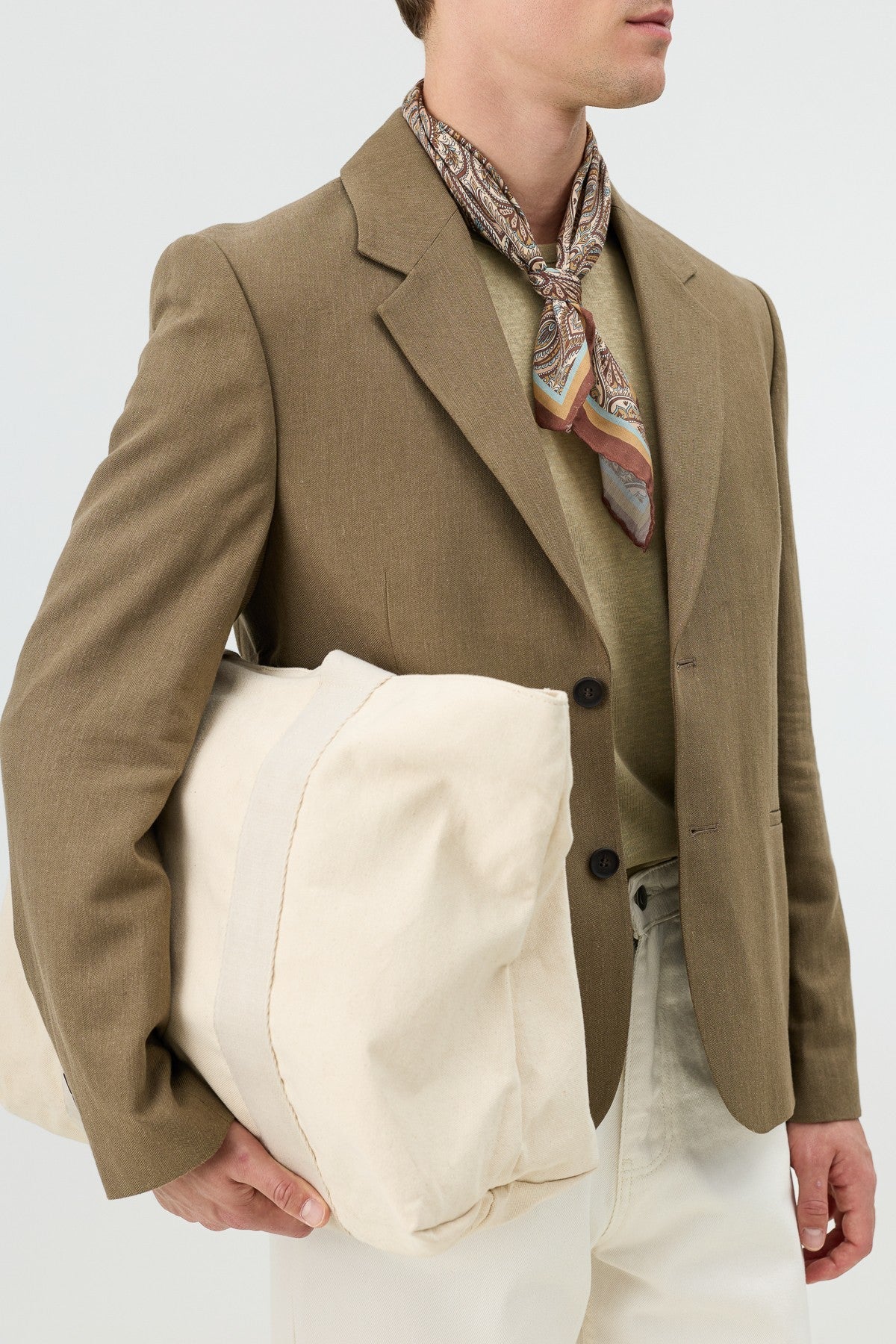Men's Blazer Jacket with Herringbone Pattern in a Linen-Blend Fabric from Antioch