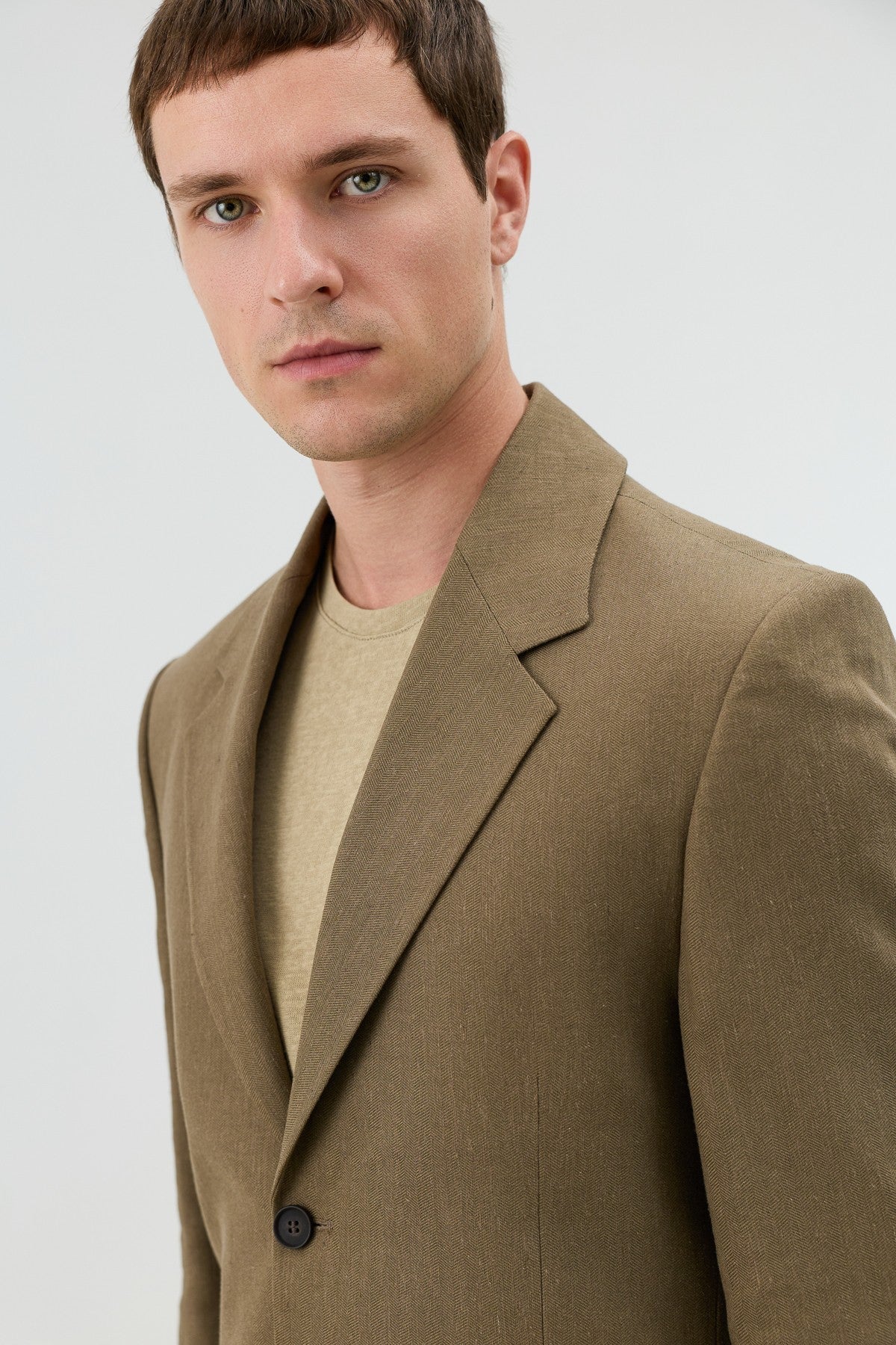 Men's Blazer Jacket with Herringbone Pattern in a Linen-Blend Fabric from Antioch