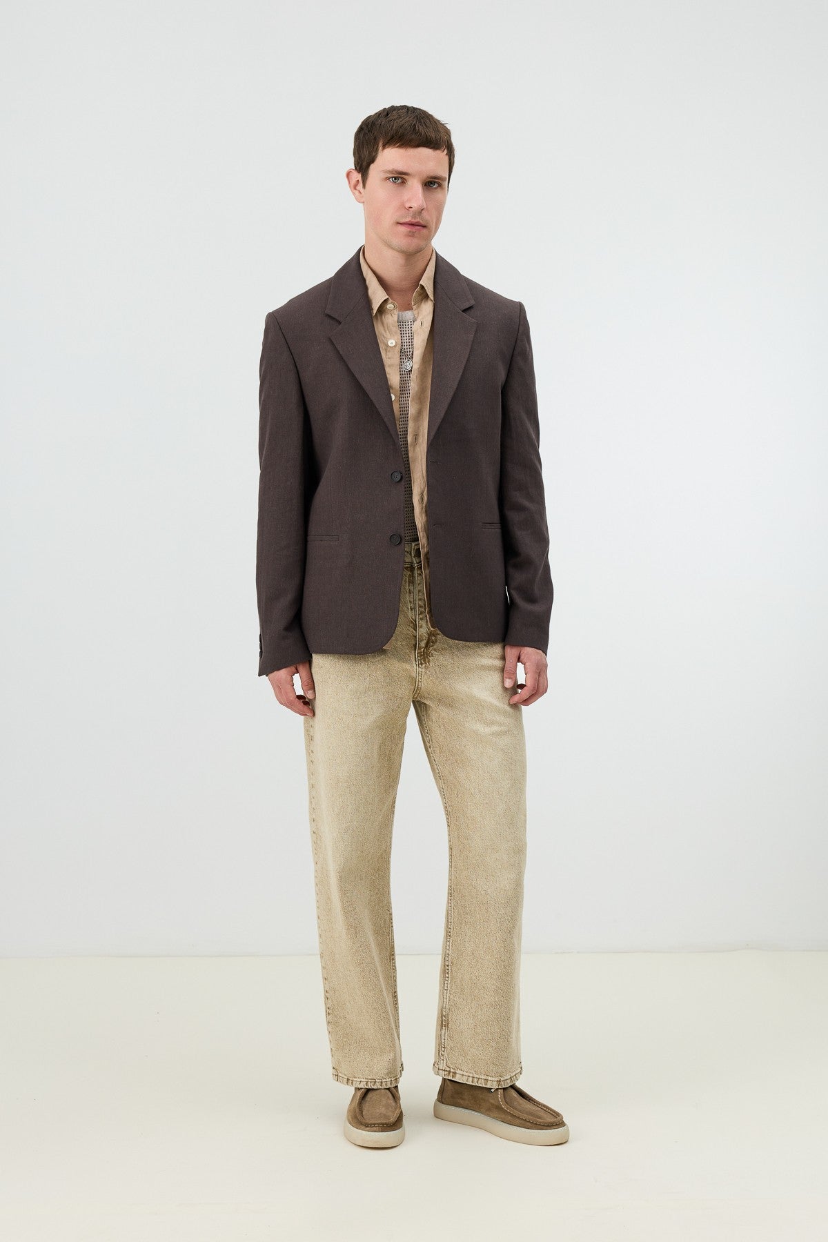 Men's Blazer Jacket with Herringbone Pattern in a Linen-Blend Fabric from Antioch
