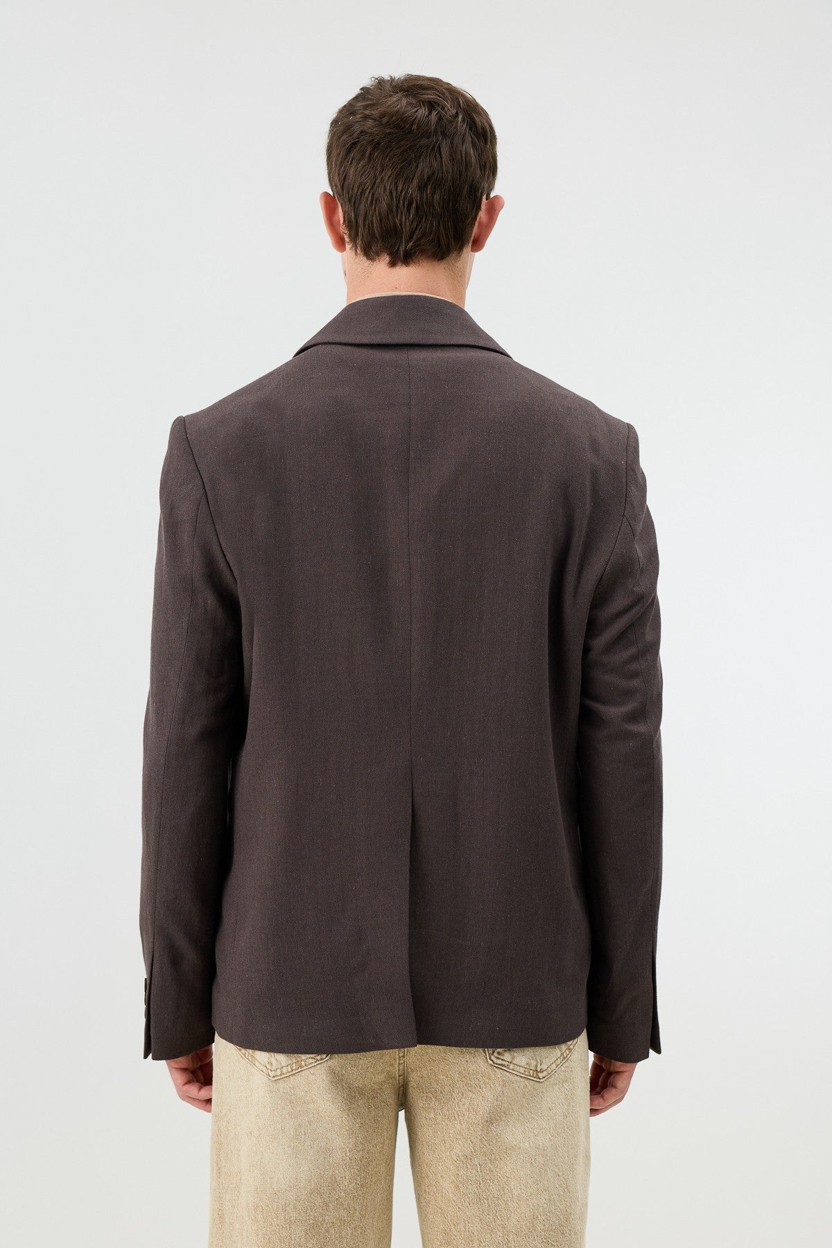 Men's Blazer Jacket with Herringbone Pattern in a Linen-Blend Fabric from Antioch