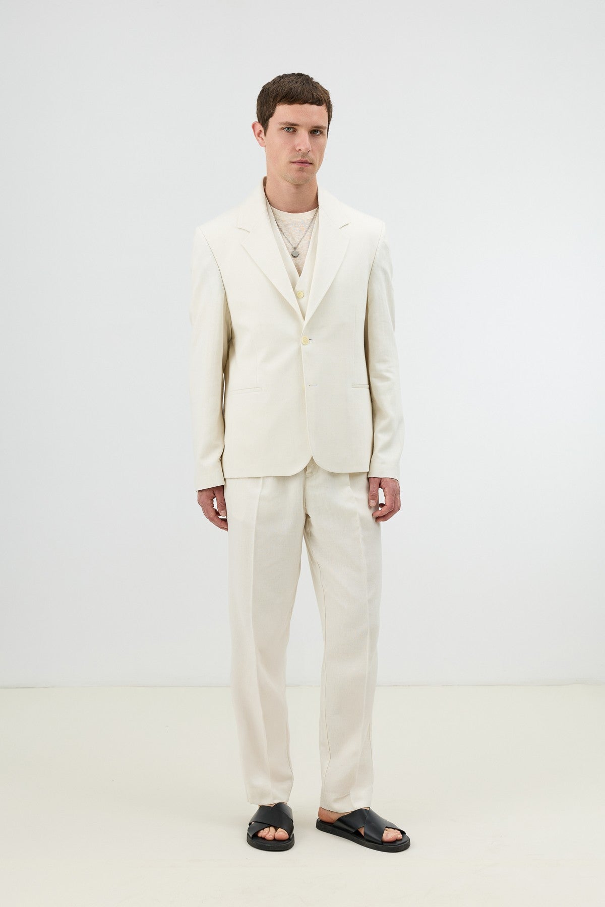 Men's Blazer Jacket with Herringbone Pattern in a Linen-Blend Fabric from Antioch