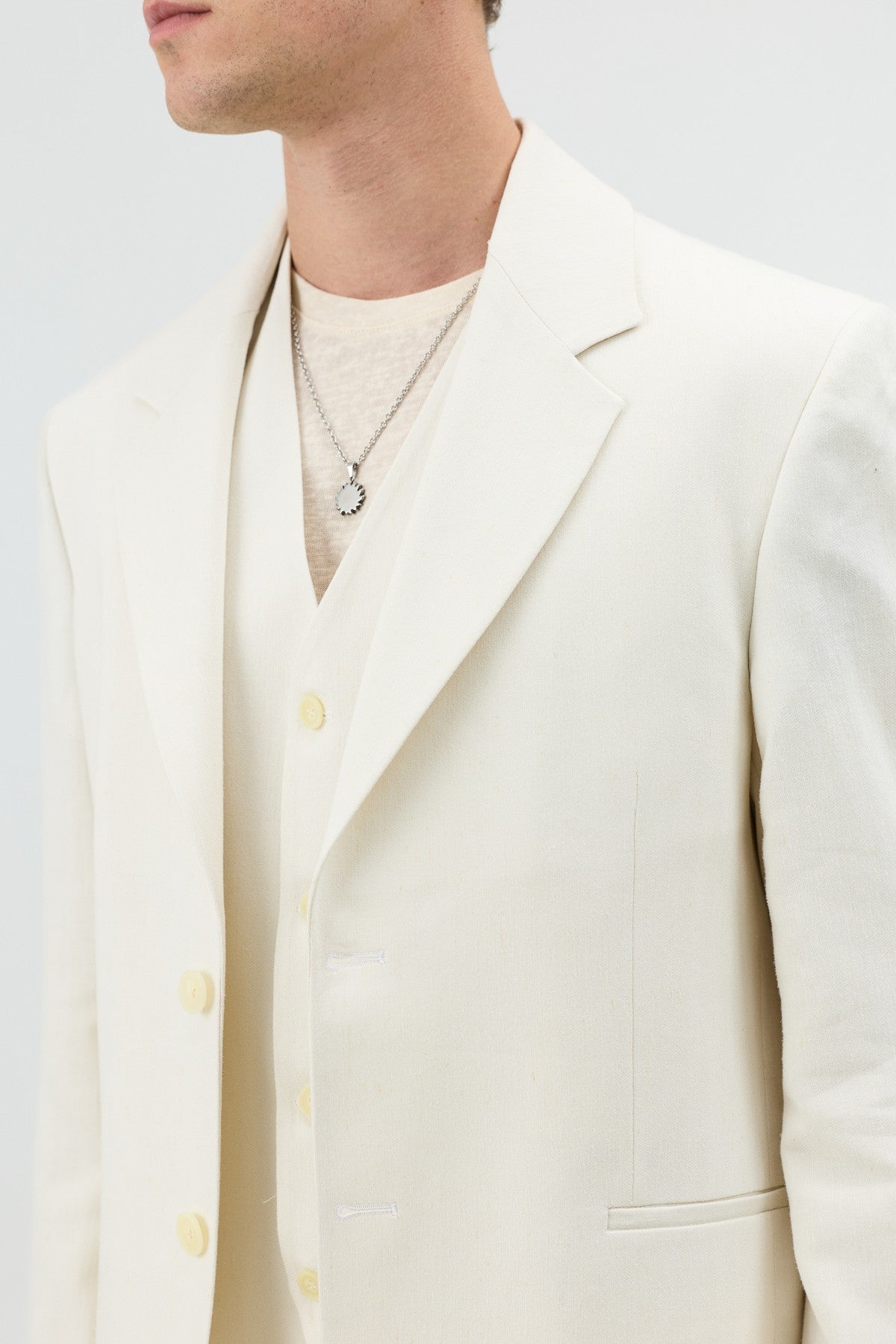 Men's Blazer Jacket with Herringbone Pattern in a Linen-Blend Fabric from Antioch