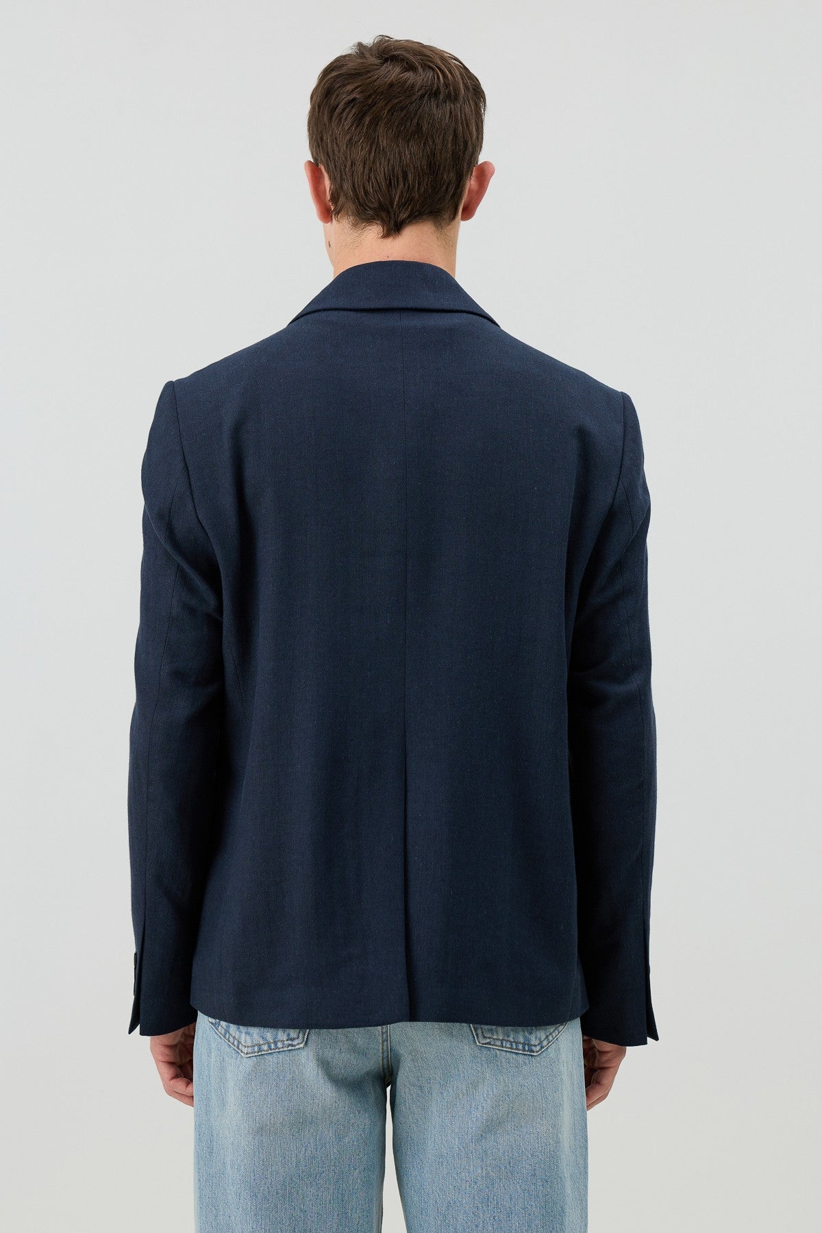 Men's Blazer Jacket with Herringbone Pattern in a Linen-Blend Fabric from Antioch