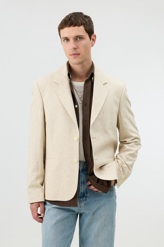 Men's Blazer Jacket with Herringbone Pattern in a Linen-Blend Fabric from Antioch